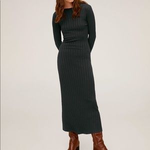 Mango green ribbed midi dress